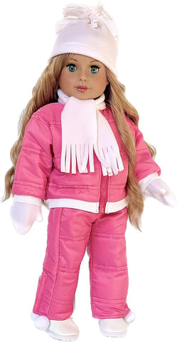Cotton Candy - Clothes for 18 inch Doll - Pink Parka with Hood, Short Ivory Dress and Pink Boots