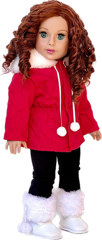 Elegance - Clothes for 18 inch Doll - Pink Fleece Coat, matching Hat, Black Pants and Pink Boots