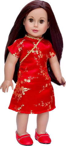 Holiday Spirit - Clothes for 18 inch Doll - Holiday Red Taffeta Party Dress with Red Shoes and Headband