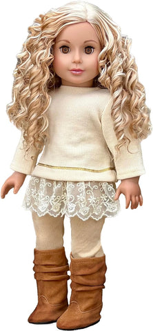 Glamour Girl - Clothes for 18 inch Doll - Snow Leopard Faux Fur Coat with Black Velvet Dress and Boots