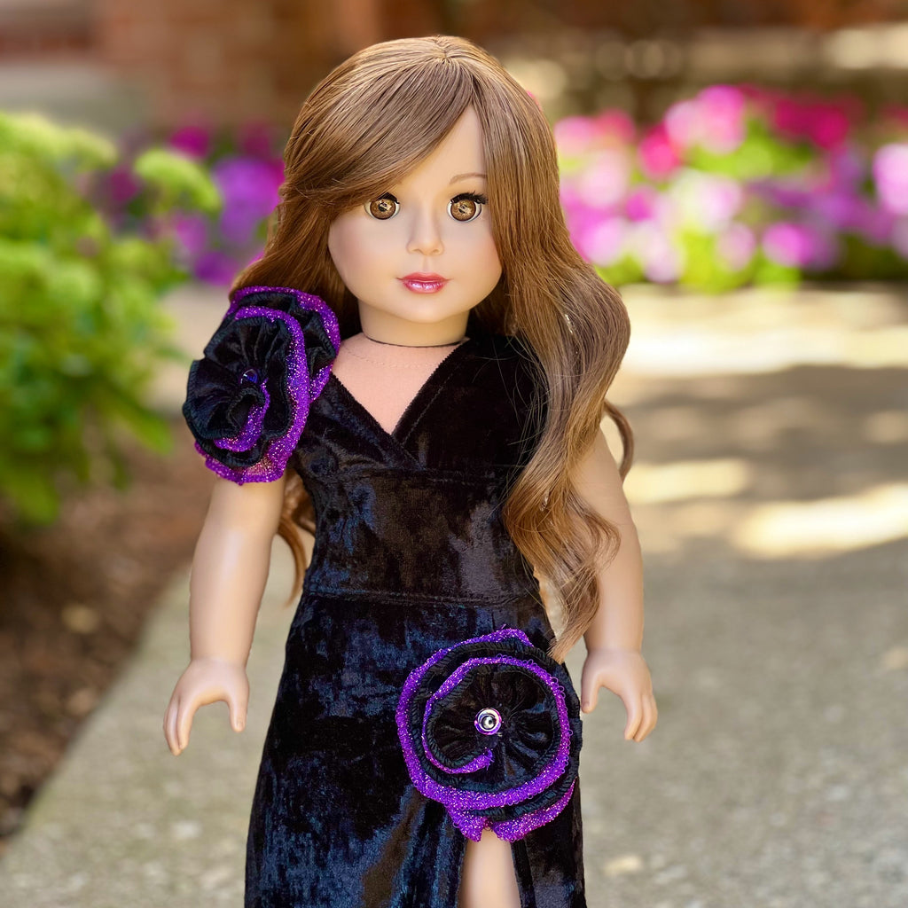 Royal Velvet - 2 Piece Outfit for 18 inch Doll -Black and Purple Gown and Matching Shoes - 18 inch Doll Clothes (Doll NOT Included)