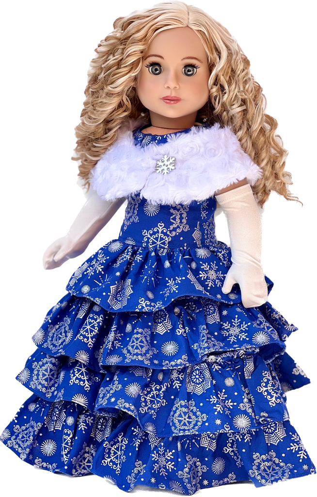 Silver Snowflake - 18 inch Doll Blue Gown with White Stole and Long Gloves