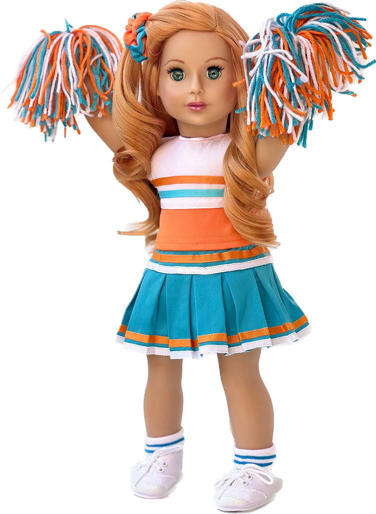 Cheerleader - Clothes for 18 inch Doll - 6 Piece Outfit - Blouse, Skirt, Headband, Pompons, Socks and Shoes