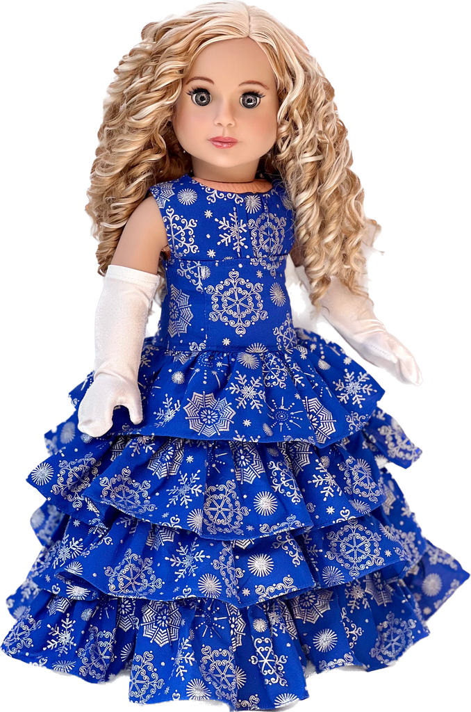 Silver Snowflake - 18 inch Doll Blue Gown with White Stole and Long Gloves
