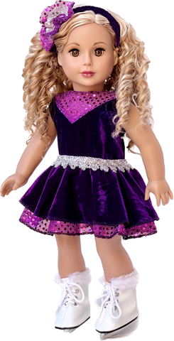 Midnight Blue - Clothing for 18 inch Doll - Dark Blue Sparkling Holiday Dress with matching Silver Shoes