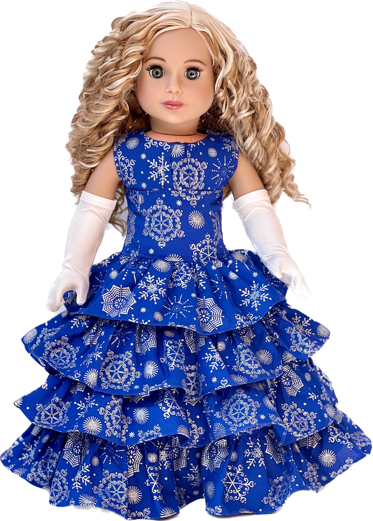 Silver Snowflake - 18 inch Doll Blue Gown with White Stole and Long Gloves