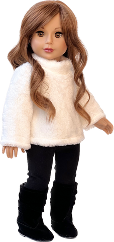 Fashion Safari - Clothes for 18 inch Doll - Ivory Velvet Tunic with Cheetah Leggings and Fringed Boots