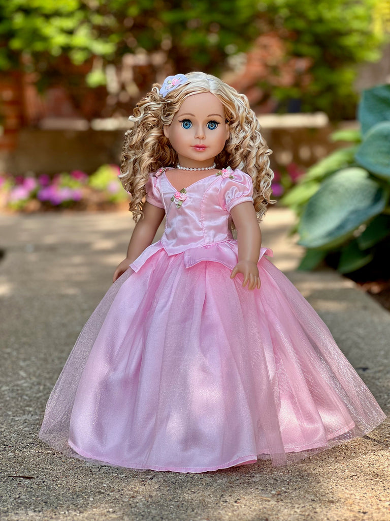 Pretty Pink - Doll Gown for 18 inch American Girl Doll includes Necklace and Headpiece