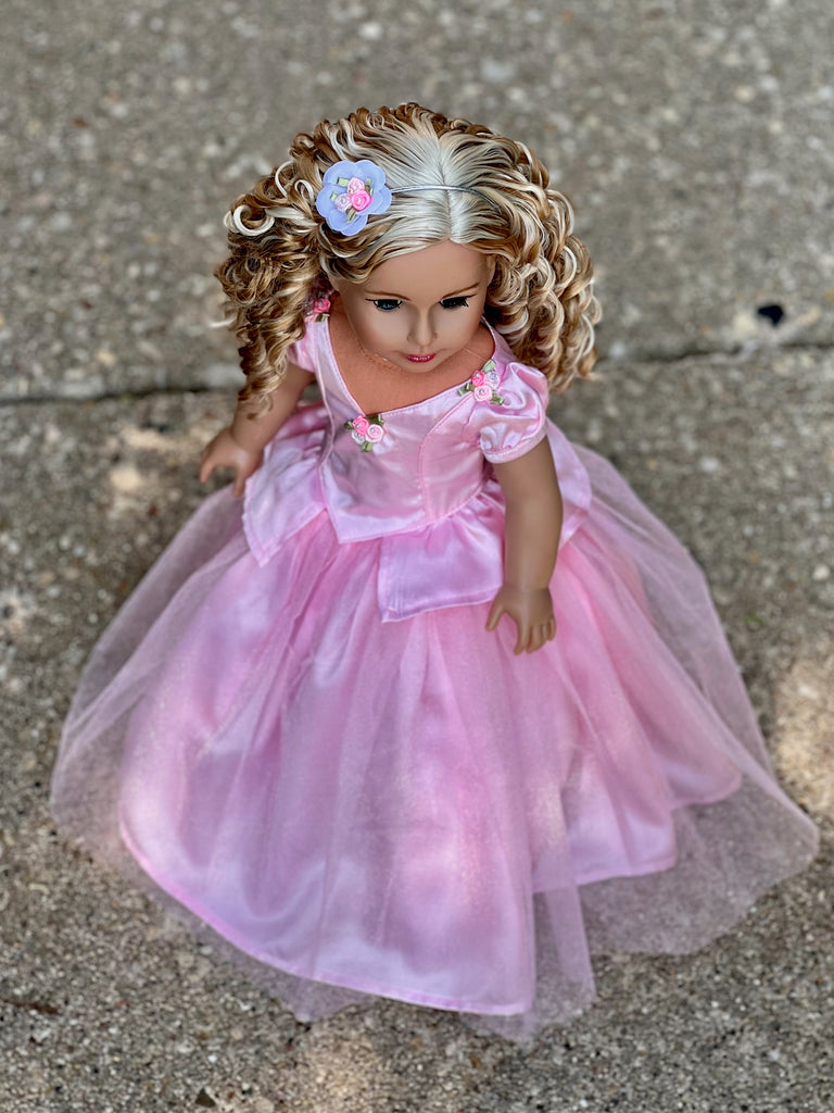 Pretty Pink - Doll Gown for 18 inch American Girl Doll includes Necklace and Headpiece