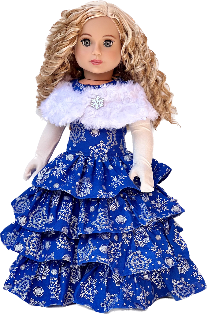 Silver Snowflake - 18 inch Doll Blue Gown with White Stole and Long Gloves