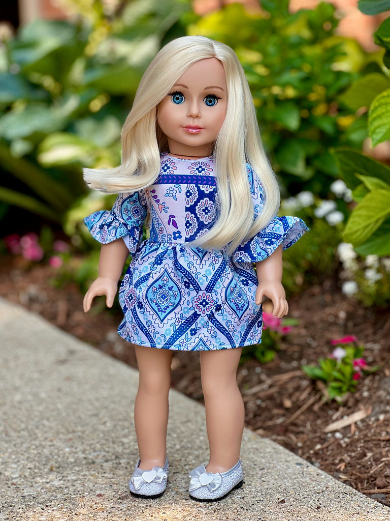 Party Dress - Blue Dress for 18 inch American Girl Doll