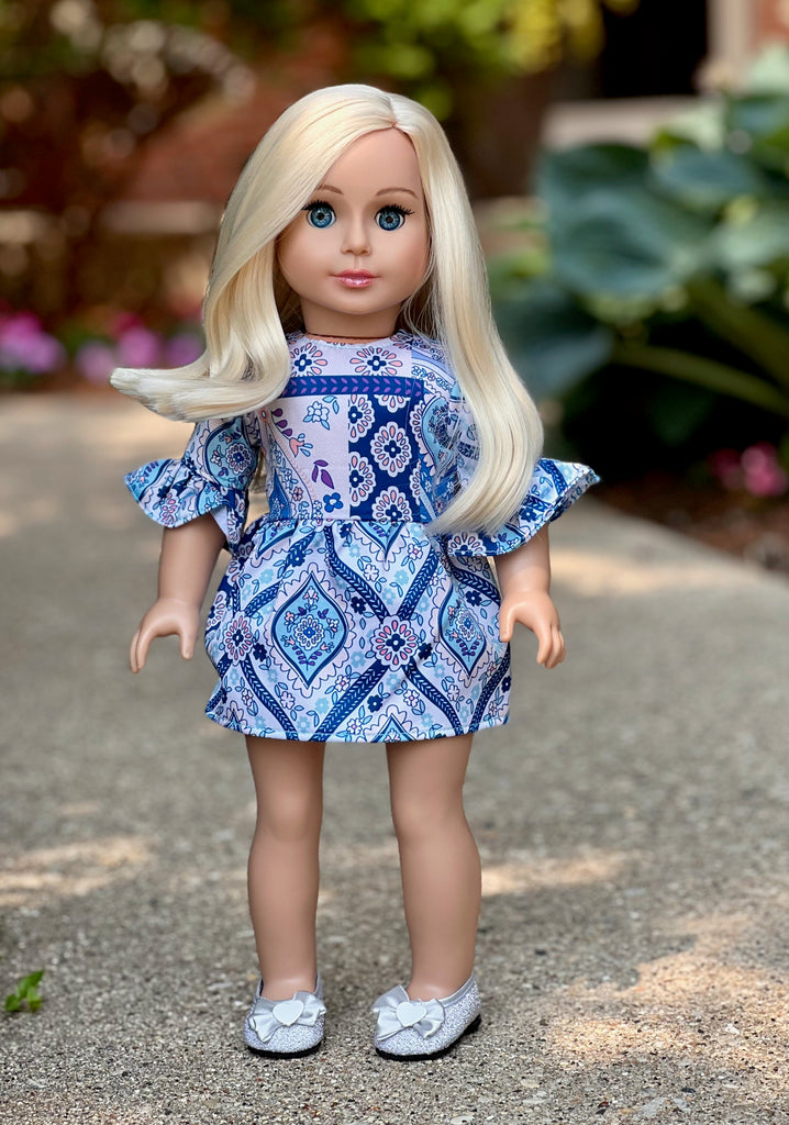 Party Dress - Blue Dress for 18 inch American Girl Doll