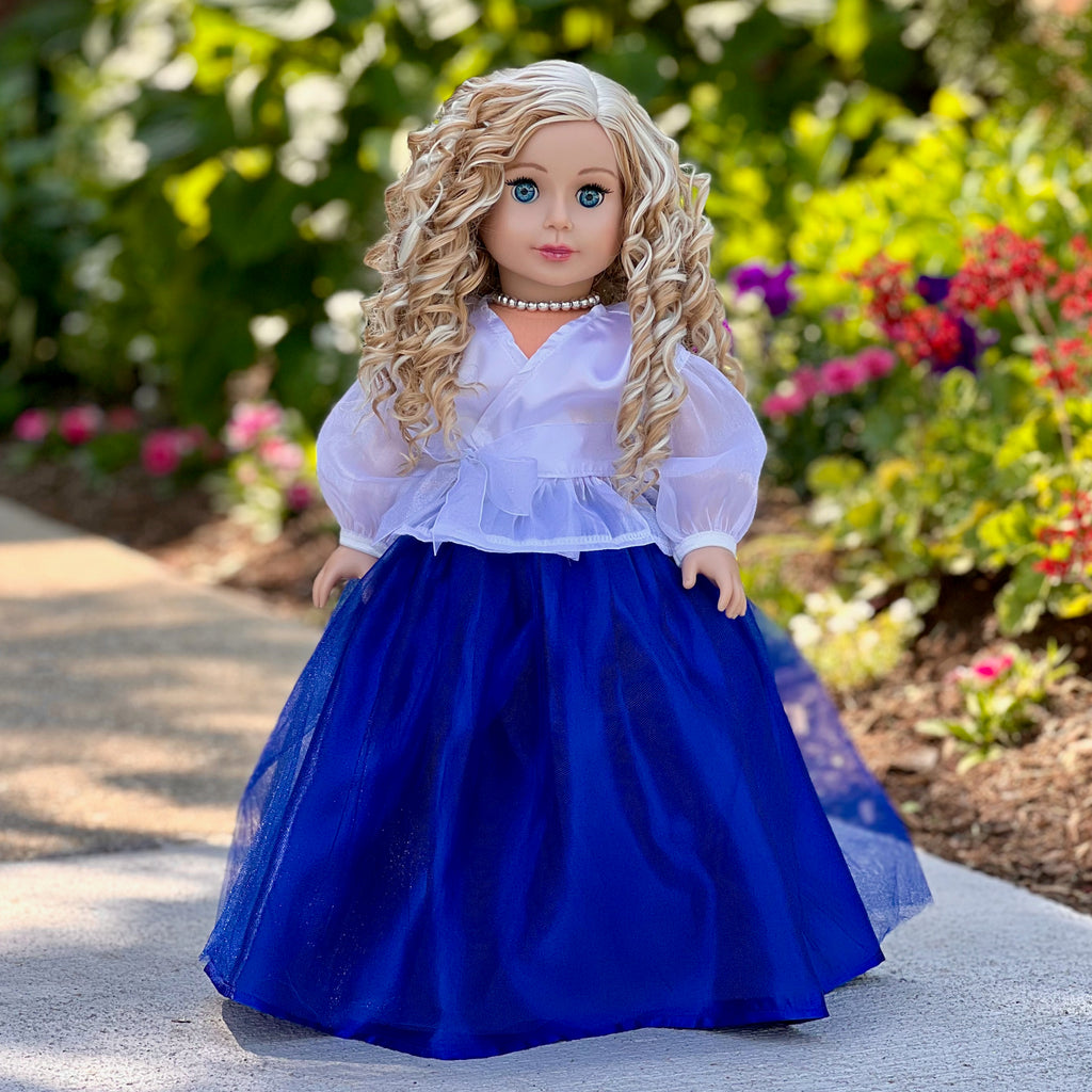 Ocean Breeze - 3 Piece Outfit for 18 inch Doll - White Blouse, Blue Skirt, Silver Necklace - 18 inch Doll Clothes (Doll NOT Included)