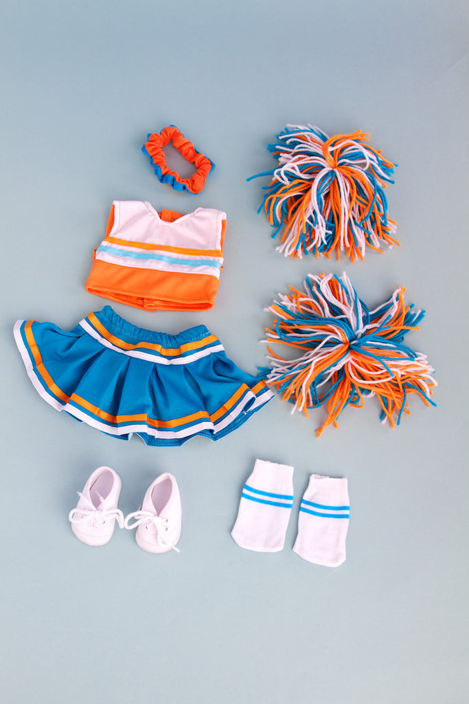 Cheerleader - Clothes for 18 inch Doll - 6 Piece Outfit - Blouse, Skirt, Headband, Pompons, Socks and Shoes