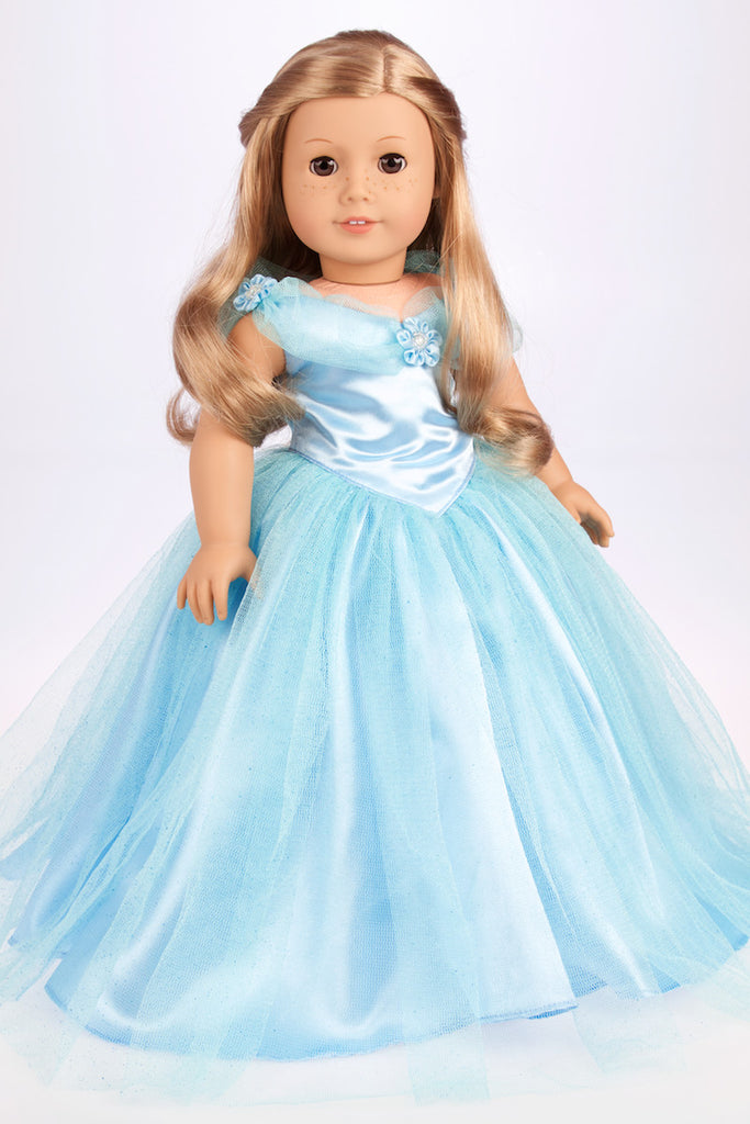 Cinderella - Clothes for 18 inch Doll - Disney Blue Gown with Silver Slippers