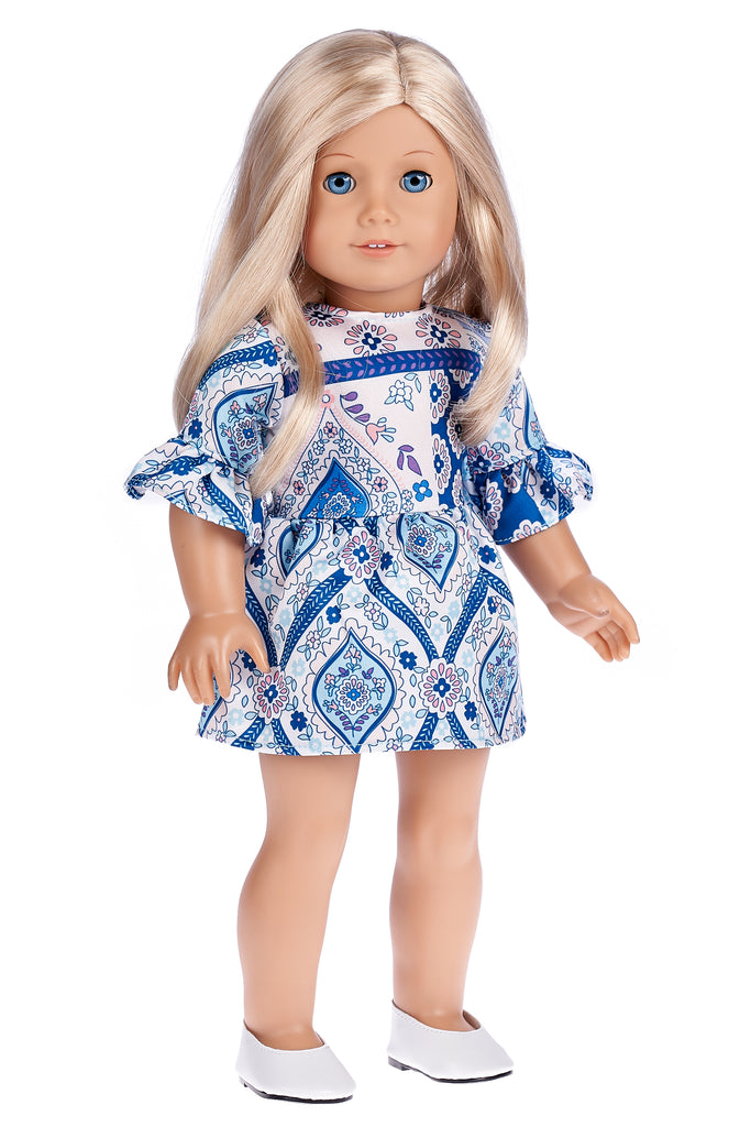 Party Dress - Blue Dress for 18 inch American Girl Doll