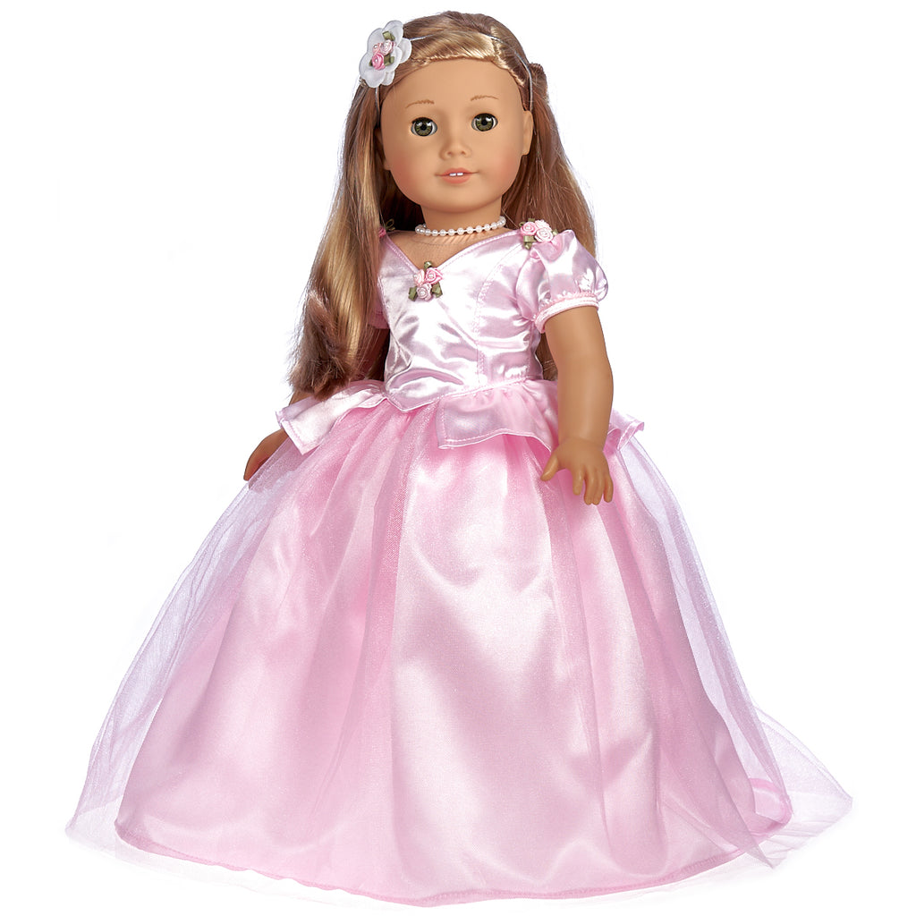 Pretty Pink - Doll Gown for 18 inch American Girl Doll includes Necklace and Headpiece