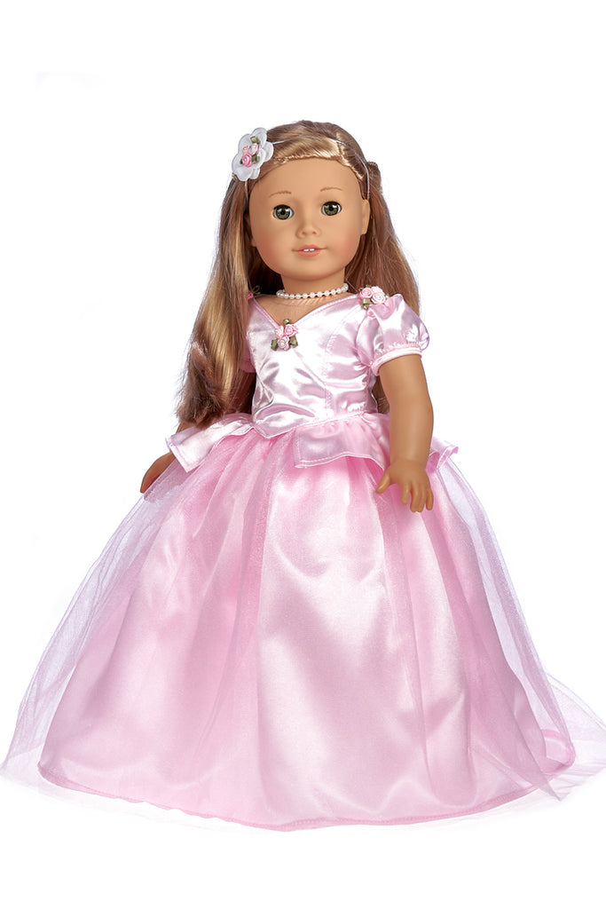 Pretty Pink - Doll Gown for 18 inch American Girl Doll includes Necklace and Headpiece