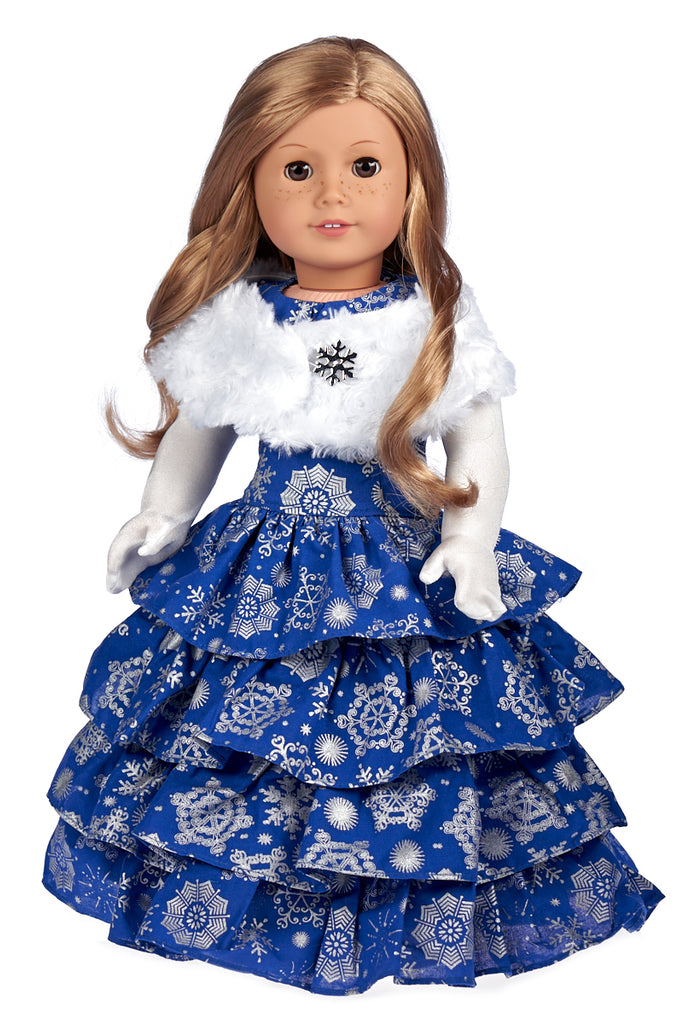 Silver Snowflake - 18 inch Doll Blue Gown with White Stole and Long Gloves