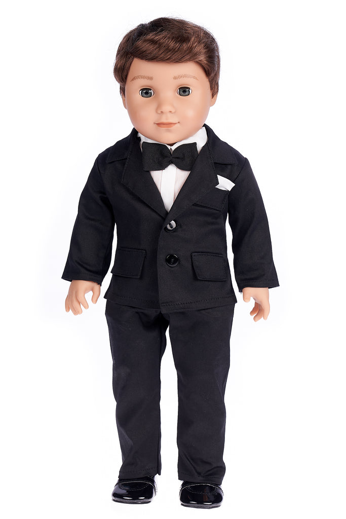 Tuxedo -  18 Inch Doll Clothes - 5 Piece Tuxedo Set - Black Jacket, Pants, Belt, White Shirt, Dress Shoes