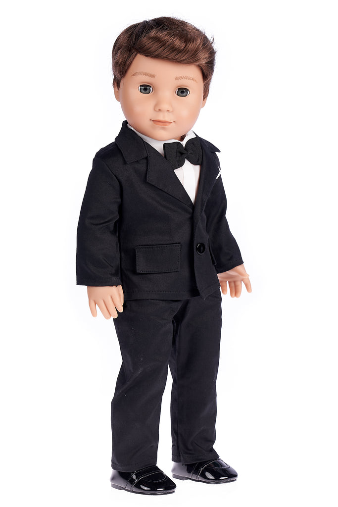 Tuxedo - 18 Inch Doll Clothes - 5 Piece Tuxedo Set - Black Jacket, Pants, Belt, White Shirt, Dress Shoes