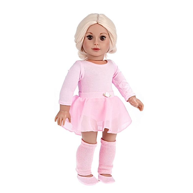 Practice Time - Clothes for 18 inch Doll - Ballet Outfit includes Pink Leotard and Skirt, Leg Warmers and Ballet Slippers