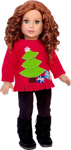 Christmas Classic - Clothes for 18 inch Doll - Green and Red Holiday Party Dress with Red Shoes and Bow