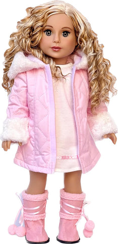 Fashion Girl - Clothes for 18 inch Doll - Cheetah Coat, Ivory Dress and Ivory Boots