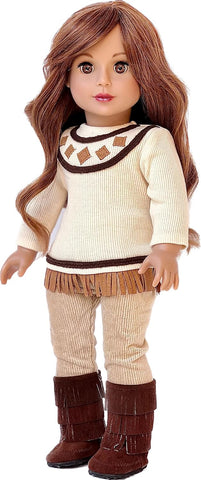 Adventure - Clothes for 18 inch Doll - 5 Piece Outfit - Jeans jacket, Ivory Tank Top, Skirt, Scarf and Boots