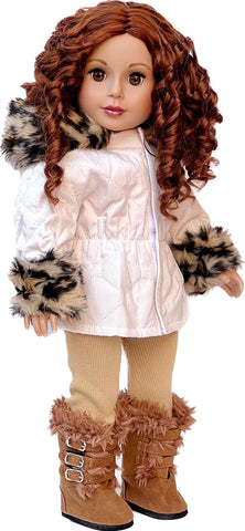 Parisian Stroll - Clothes for 18 inch Doll - Blue Fleece Coat with matching Beret, Black Leggings and Boots