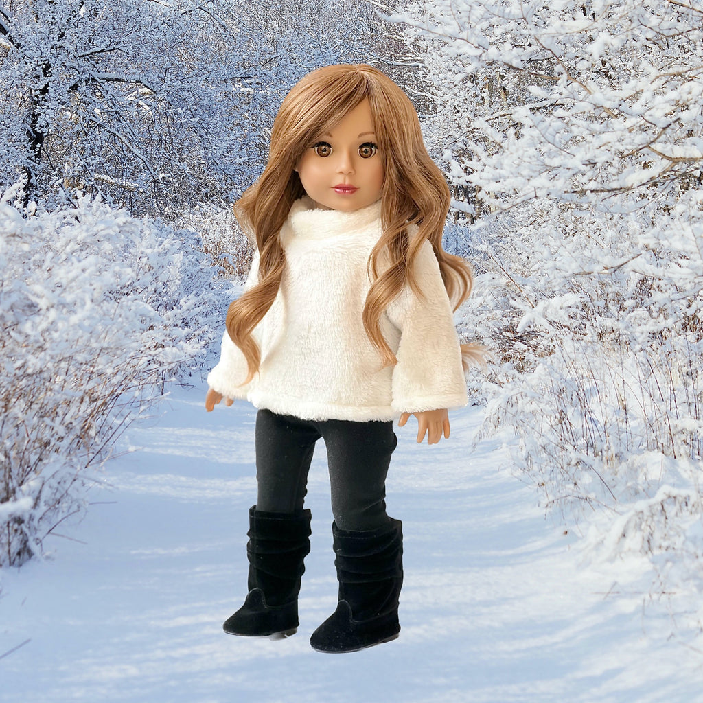 Arctic Glam - 3 Piece Outfit for 18 Inch Doll - White Sweater, Black Leggings and Black Boots - 18 inch Doll Clothes ( Doll Not Included)