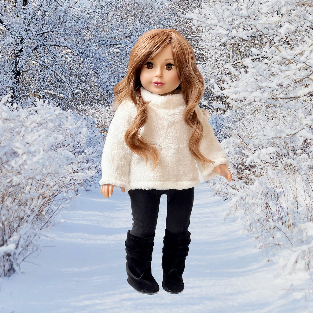 Arctic Glam - 3 Piece Outfit for 18 Inch Doll - White Sweater, Black Leggings and Black Boots - 18 inch Doll Clothes ( Doll Not Included)