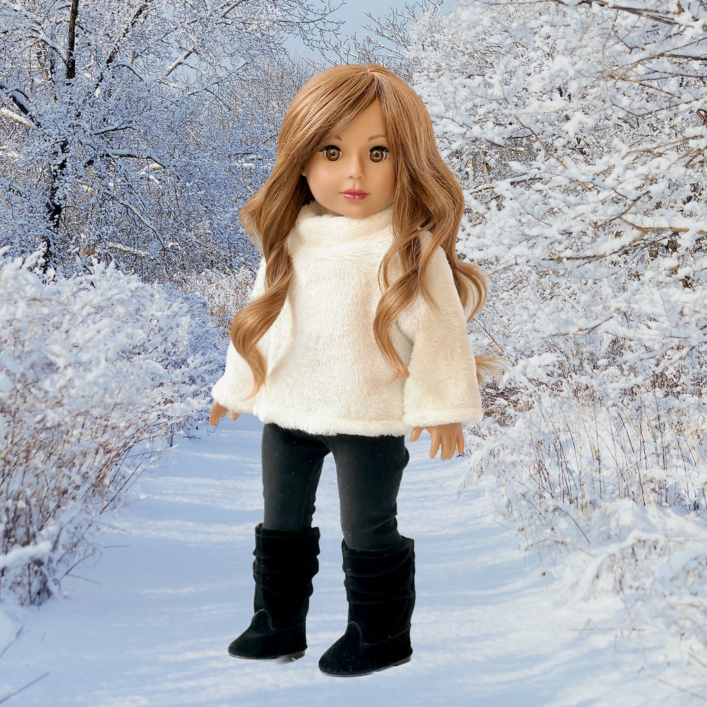 Arctic Glam - 3 Piece Outfit for 18 Inch Doll - White Sweater, Black Leggings and Black Boots - 18 inch Doll Clothes ( Doll Not Included)