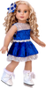 Ice Dancer - Clothes for 18 inch Dolls - Blue Leotard with Double Blue and Silver Ruffle Skirt, Decorative Head Flower, White Skates