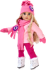 Ice Skating Fun - Clothes for 18 inch Doll - 6 Piece Gift Set - Pink Fleece Blouse with Stretchy Leggings, Hat, Scarf, Mittens and White Ice Skates