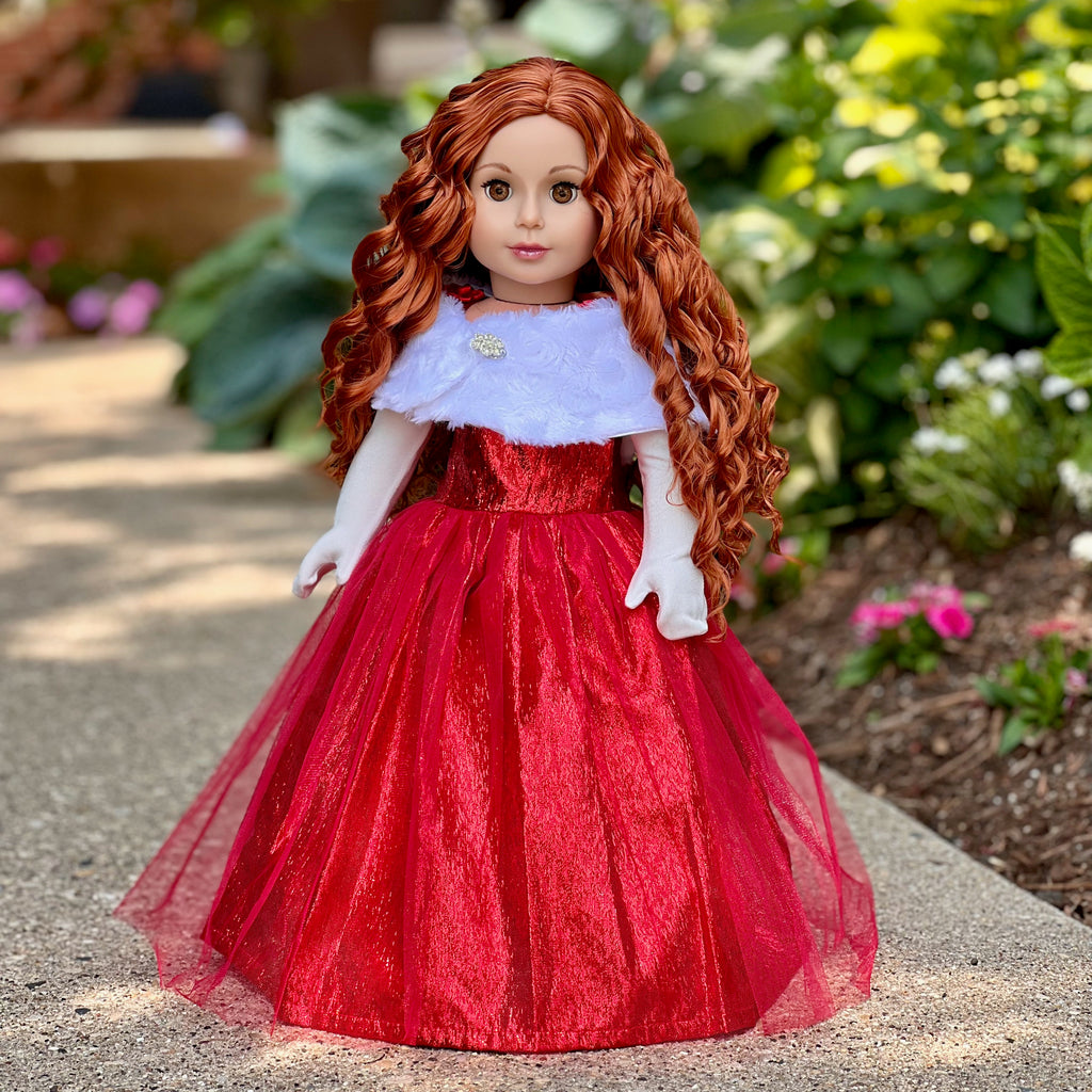 Lady in Red - 3 Piece Doll Outfit - Red Gown, Gloves and Cape