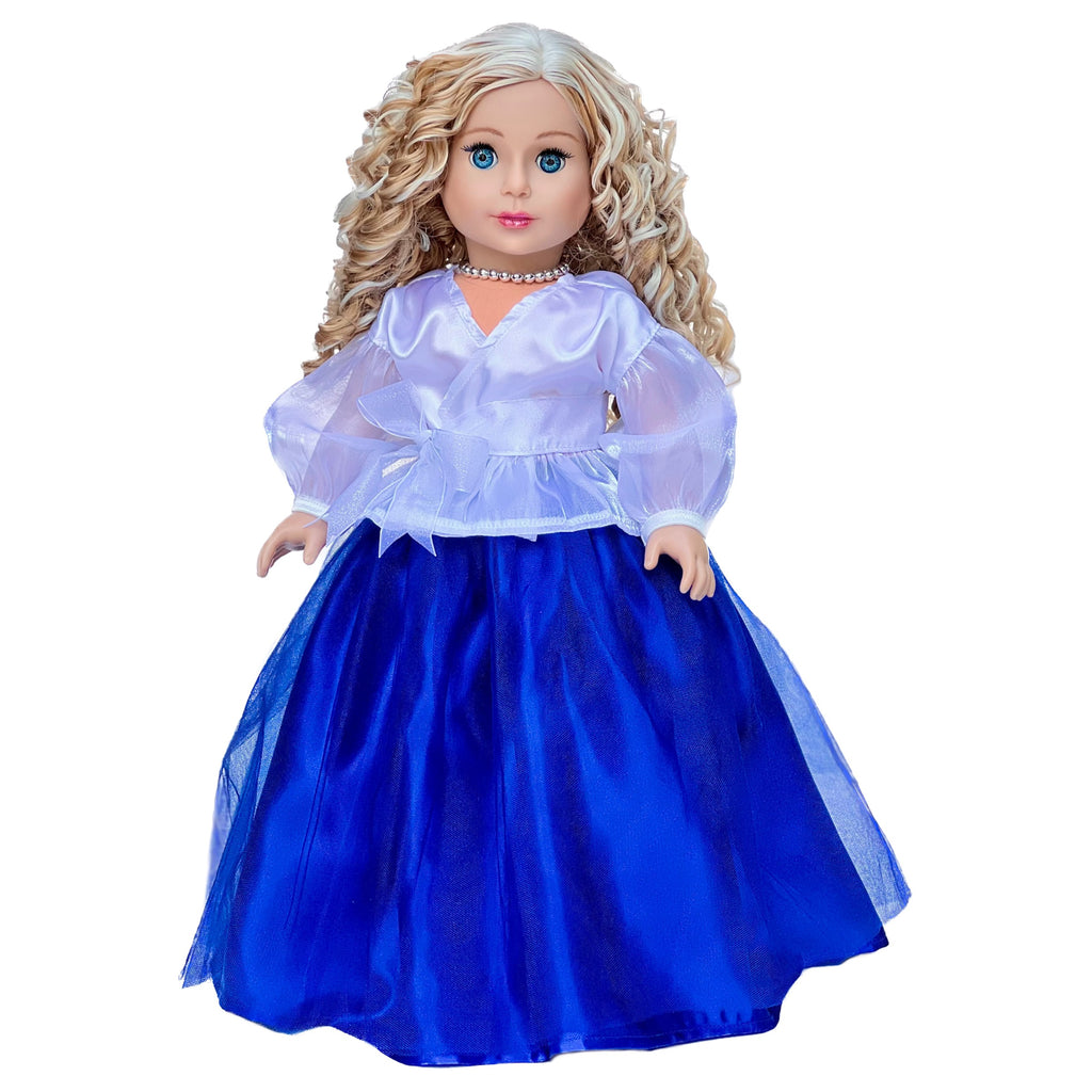 Ocean Breeze - 3 Piece Outfit for 18 inch Doll - White Blouse, Blue Skirt, Silver Necklace - 18 inch Doll Clothes (Doll NOT Included)