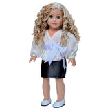 Rebel Glam - 4 Piece Outfit for 18 Inch Doll - Ivory Blouse, Black Leather Skirt, White Shoes and Silver Necklace - 18 Inch Doll Clothes ( Doll Not Included)
