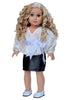Rebel Glam - 4 Piece Outfit for 18 Inch Doll - Ivory Blouse, Black Leather Skirt, White Shoes and Silver Necklace - 18 Inch Doll Clothes ( Doll Not Included)
