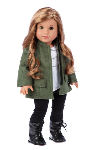 Cotton Candy - Clothes for 18 inch Doll - Pink Parka with Hood, Short Ivory Dress and Pink Boots