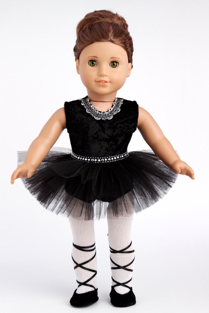 Black Swan - Ballerina Outfit for 18 inch Doll - Leotard, Tutu, Tights and Ballet Shoes