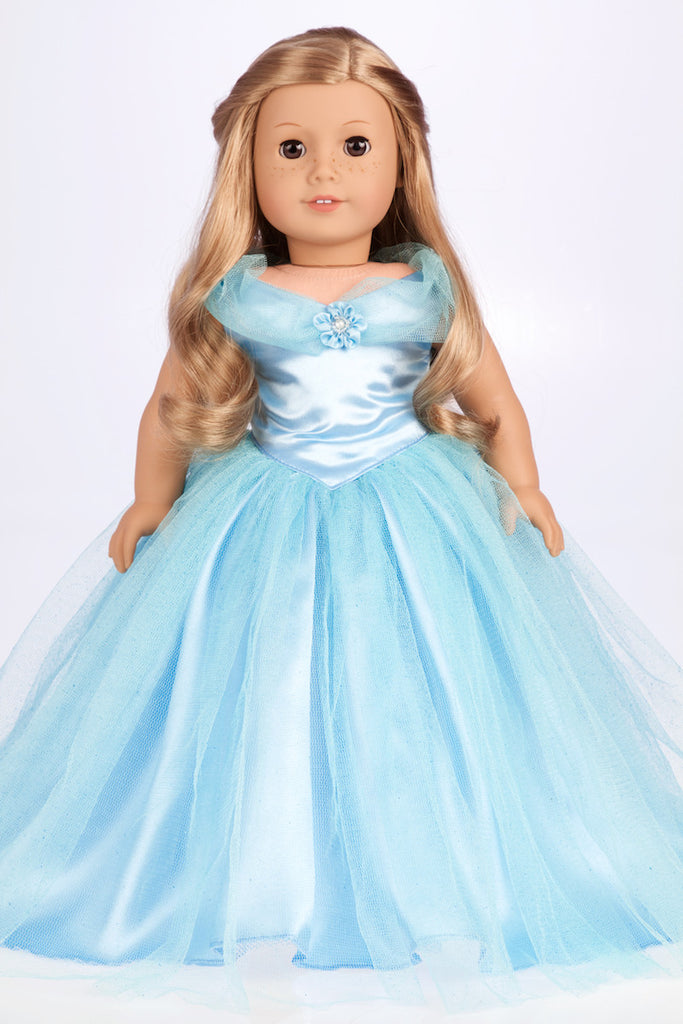 Cinderella - Clothes for 18 inch Doll - Disney Blue Gown with Silver Slippers