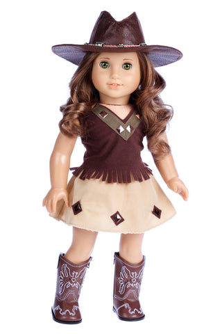 Passion for Fashion - 3 Piece Outfit for 18 Inch Doll - Pink Blouse, Denim Skirt and Brown Boots - 18 Inch Doll Cothes ( Doll Not Included)
