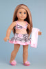Fun with the Sun - Clothes for 18 inch Doll - 4 Piece Swimsuit Outfit - Skirt, Bikini Top, matching Flip Flops and Beach Blanket