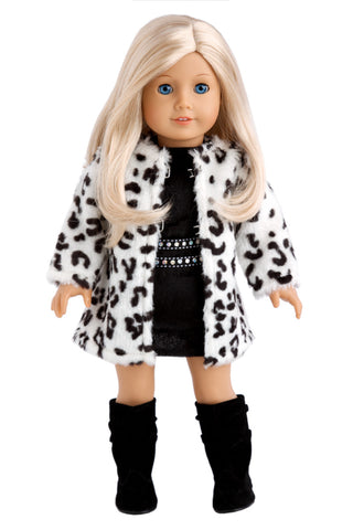 Parisian Stroll - Clothes for 18 inch Doll - Blue Fleece Coat with matching Beret, Black Leggings and Boots
