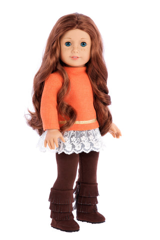Wild Cat - Clothes for 18 inch Doll - Faux Fur Vest and Boots, Chocolate Pants and Ivory Blouse