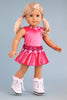 Ice Skating Girl - Clothes for 18 inch Doll - 2 in 1 Set - Hot Pink Leotard with Skirt, Ivory Warm Up Sweater and a Pair of White Ice Skates