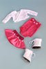 Ice Skating Girl - Clothes for 18 inch Doll - 2 in 1 Set - Hot Pink Leotard with Skirt, Ivory Warm Up Sweater and a Pair of White Ice Skates