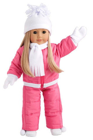 Cotton Candy - Clothes for 18 inch Doll - Pink Parka with Hood, Short Ivory Dress and Pink Boots