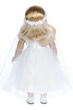Little Angel - Clothes for 18 inch Doll - White Satin Communion Dress with Veil and Long Gloves and White Shoes